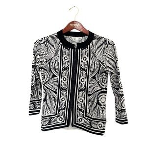 Banana Republic Women’s Zip-Up Floral Top White Black Long Sleeve XS Pre-Owned